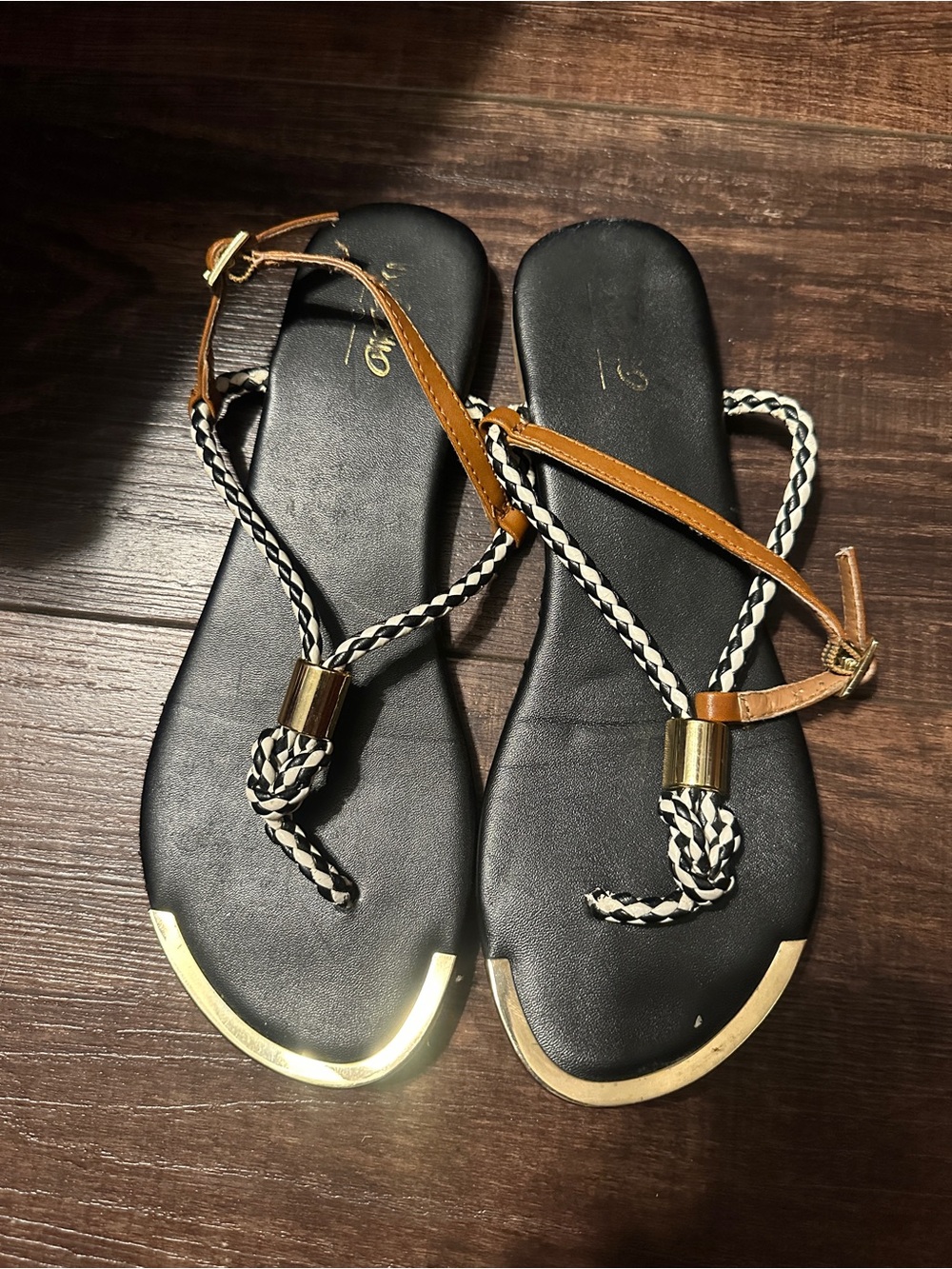 & Other Stories Black Sandals with Tan Straps and Gold Accent